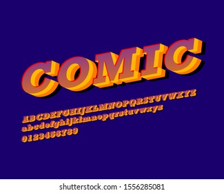 3D comic font set in vector format. Italic version.