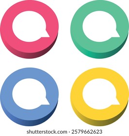 3d comment speech bubble icons collection set. message chat bubble 3d vector icon in vibrant pink, green, blue colors for chatting, messaging, communication apps, social media interface