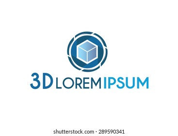 3D company logo.Cube inside aperture leaf logo.