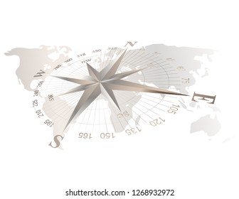 3D compass on map background