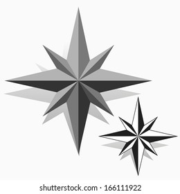 3d Compass / Windrose filled and black and white version transparent drop shadow