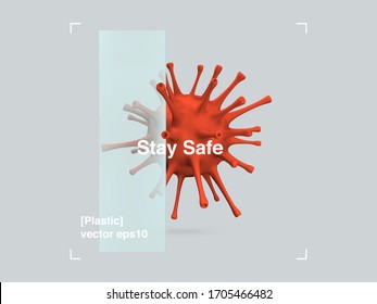 3D Composition of Glass and Plastic Virus in a Modern Design Style. COVID-19 Pandemic Stay Safe Banner. Abstract Illustration Design Posters. Vector Eps 10