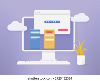 3D computer account login and password form page on screen. login authentication page concept.