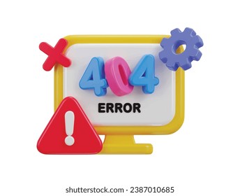 3d computer desktop showing alert error 404 page not found illustration