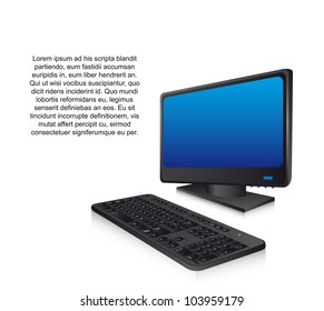 3d computer with keyboard, technology. vector illustration