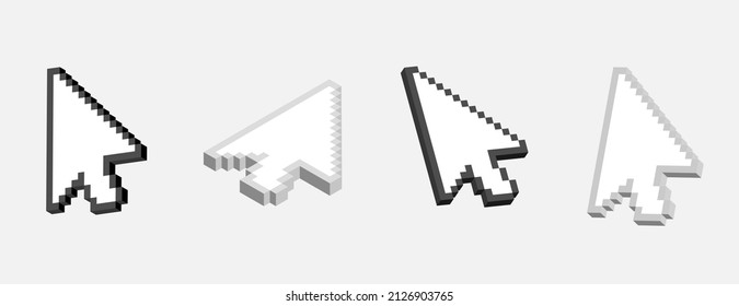 3d Computer Mouse click cursor. Mouse pointers set. Black vector icons of arrows. Vector clipart.