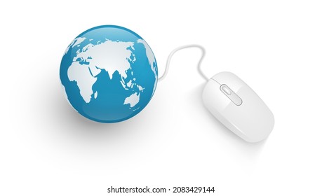 3D Computer Mouse Connected To A Globe. EPS10 Vector