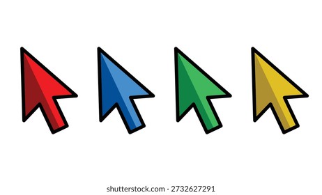 3D computer mouse cursors click slanted red blue red yellow arrow pointers