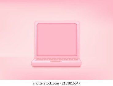 3d computer on soft pink pastel background. Shopping online, sale, promotion, discount. Minimal cartoon icon. Vector illustration