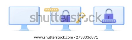 3d computer screen with lock. Personal data security. 3D rendering. Vector illustration