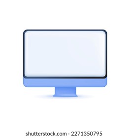 3D computer screen, monitor. 3D mockup render of desktop computer. Realistic 3d design Icon isolated on white background. Vector illustration