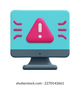 3d computer with warning icon vector. Isolated on white background. 3d cyber security, data protection and internet security concept. Cartoon minimal style. 3d icon vector render illustration.