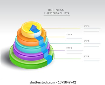 3D Concentric Circles With Five Different Steps For Business Infographic Concept.