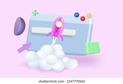 Tercer fondo conceptual con cohete. Inicio del proyecto - lanzamiento. Ilustración vectorial.