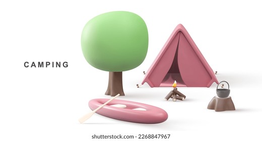 concepto 3d - acampada. Ilustración vectorial.