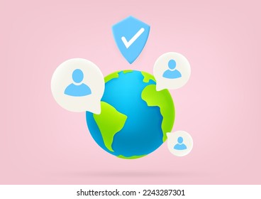 3D concept Global connections and communications with protected. vector illustrations.