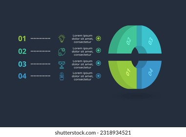 3d concept for infographic with 4 steps, options, parts or processes. Template for web on a black background.