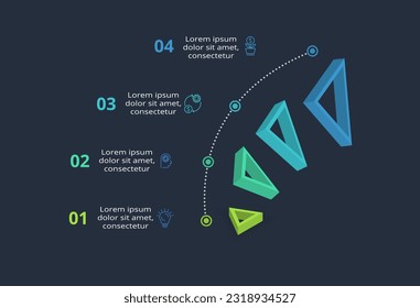 3d concept for infographic with 4 steps, options, parts or processes. Template for web on a black background.