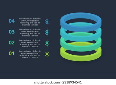 3d concept for infographic with  4 steps, options, parts or processes. Template for web on a black background.