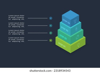 3d concept for infographic with 4 steps, options, parts or processes. Template for web on a black background.