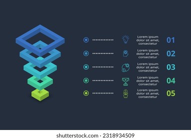 3d concept for infographic with 5 steps, options, parts or processes. Template for web on a black background.