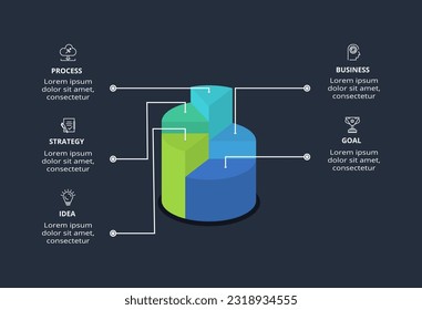 3d concept for infographic with 5 steps, options, parts or processes. Template for web on a black background.