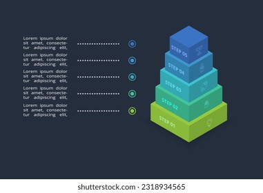 3d concept for infographic with 5 steps, options, parts or processes. Template for web on a black background.
