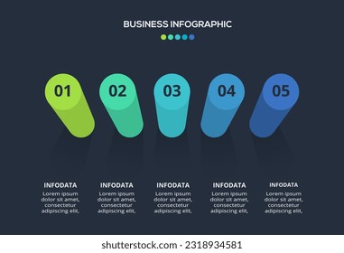 3d concept for infographic with 5 steps, options, parts or processes. Template for web on a black background.