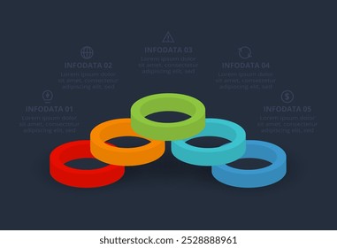 3d concept for infographic with 5 steps, options, parts or processes. Template for web on a black background.
