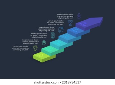 3d concept for infographic with 6 steps, options, parts or processes. Template for web on a black background.