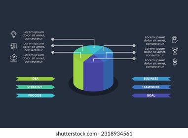 3d concept for infographic with 6 steps, options, parts or processes. Template for web on a black background.