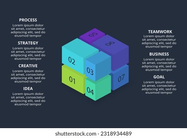 3d concept for infographic with 75 steps, options, parts or processes. Template for web on a black background.