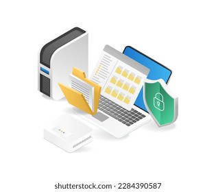 3d concepto ilustración isométrica de la seguridad de la red de datos personales