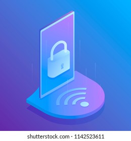 3D concept isometric wifi security, secure connection to wifi. Modern vector illustration.