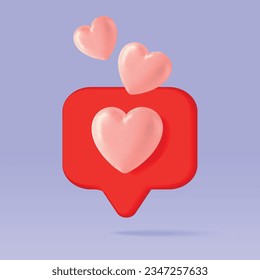 3D concept of online social communication in apps, with heart and love emoji icon. 3d vector illustration