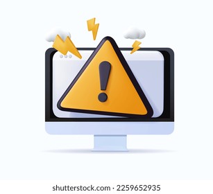 3D concept operating system error warning for web page, banner, presentation, social media, documents, posters. 404 error web page Vector illustration, Error warning window operating system