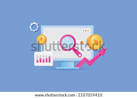 3D concept of Search marketing, SEM, PPC campaign, Search traffic, Website optimization - vector banner illustration with icons