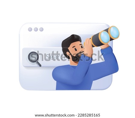 3D Concept of searching for opportunities, decisions, new business ideas or staff. Observation, searching, adventure, exploration, and discovery concept. 3D render vector illustration