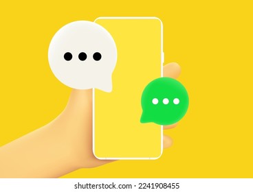 3D concept smartphone with Message chat, talk to each other and comment box. symbol, icon, vector illustrations.