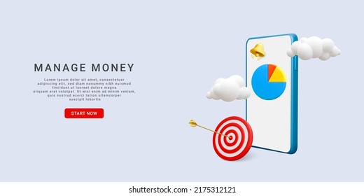 3d concept trading for business investment to make money. Trading on smartphone isolated on light background. Financial investing concept. Vector illustration
