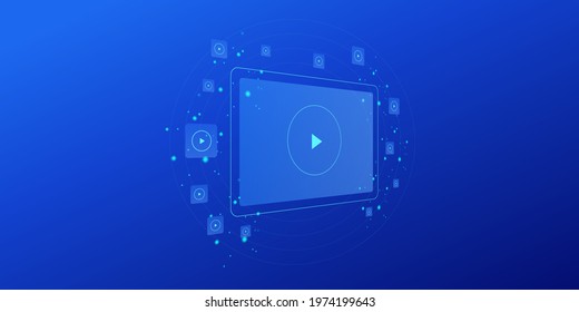 3D concept video technology on demand, video streaming, digital content, online 3D videos - conceptual isometric vector illustration abstract background with icons