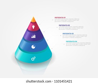 3D Cone Pyramid Infographic Template For Business, Education, Web Design, Banners, Brochures, Flyers, Diagram, Workflow, Timeline. Vector Illustration.