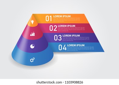 3D cone pyramid infographic template for business, education, web design, banners, brochures, flyers, diagram, workflow, timeline. Vector infographic element.