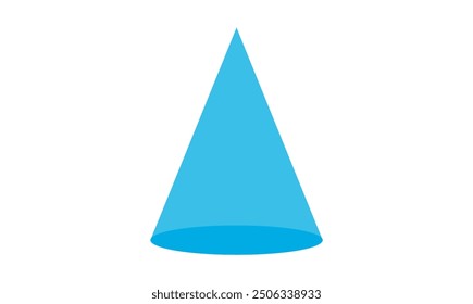 3D cone shape in geometry. Three dimensional geometric shape in mathematics.