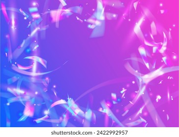 3d Confetti. Falling Tinsel. Anniversary Burst. Abstract Poster. Hologram Ribbon. Art Element. Light Christmas Illustration. Blue Laser Background. Purple 3d Confetti