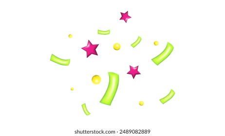 Conjunto de elementos de papel de cinta de petardo de confeti 3d. Las figuras de colores brillantes vuelan en diferentes direcciones. Diseño web de Anuncio de postal de diseño de cartel. Vector.