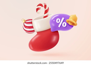 Icono de espiral de confeti 3D muestra para sorprender en año nuevo con aviso de Precio de etiqueta para Cupón de descuento. Promoción de oferta especial en vacaciones de Navidad con aviso de recordatorio. Ilustración de renderizado de Vector de íconos 3D