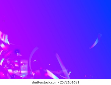 3d Confetti. Unicorn Flag. Hologram Ribbon. Foil Concept. Festive Burst. Digital Design. Retro Christmas Serpentine. Purple Glare Background. Pink 3d Confetti