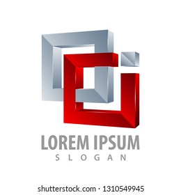 3D connect square logo concept design. Symbol graphic template element 