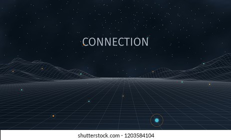 3d connection background. Wireframe topography landscape. Music equalizer concept. Blockchain and crypto currency technology background. Vector illustration